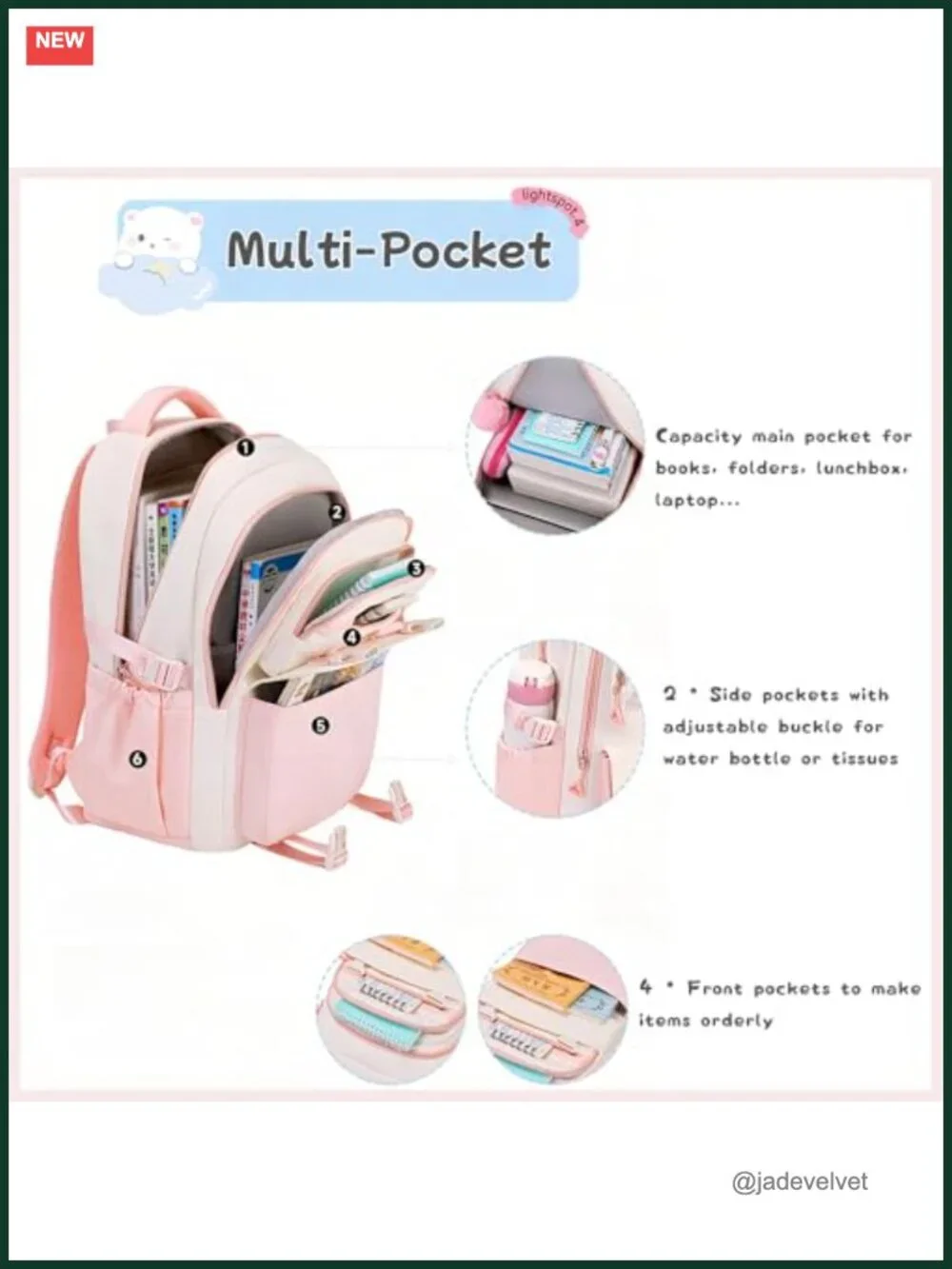 Nylon Girls Backpack for School with Star Pins and Furry Pendant